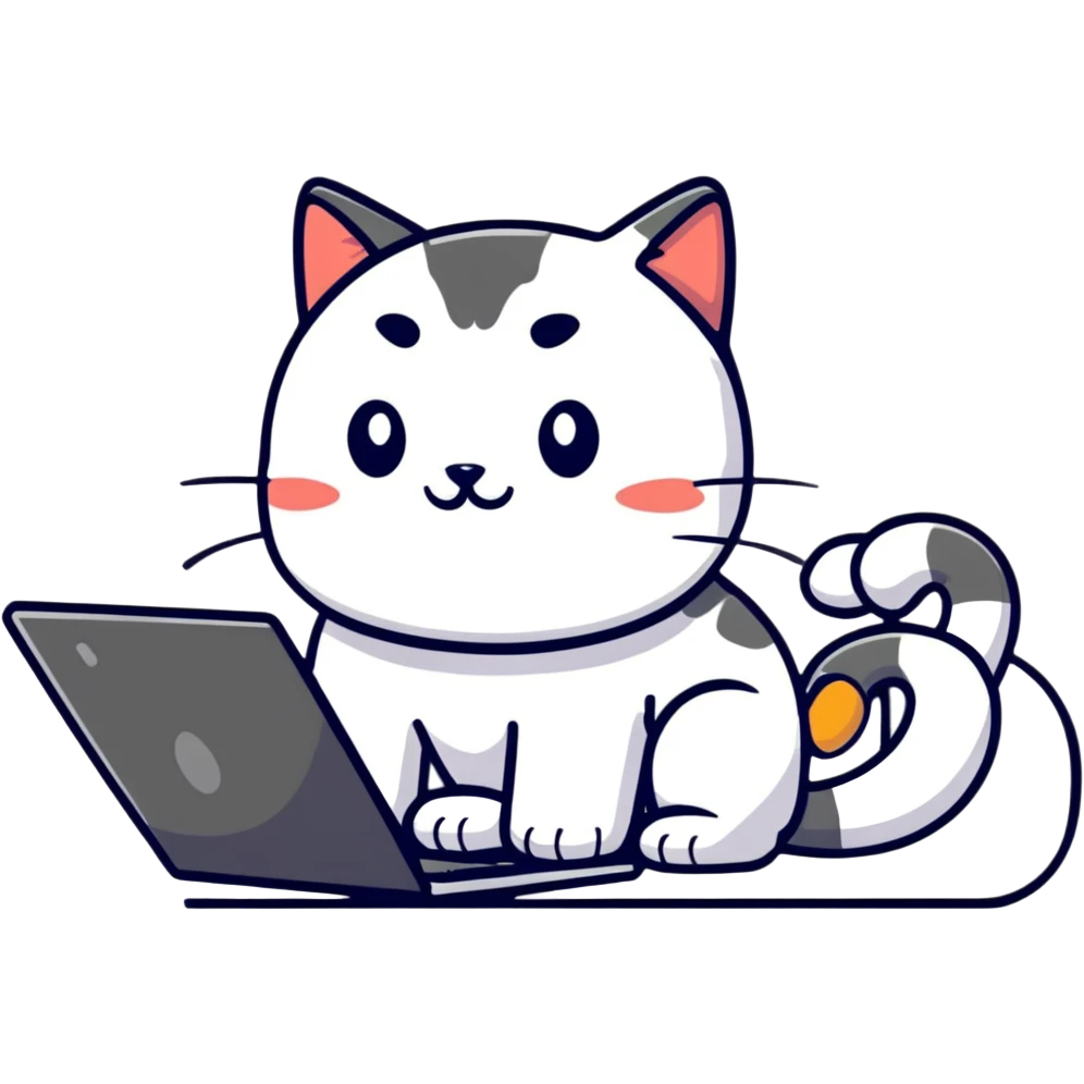 cute sticker of a cat typing on a laptop emoji