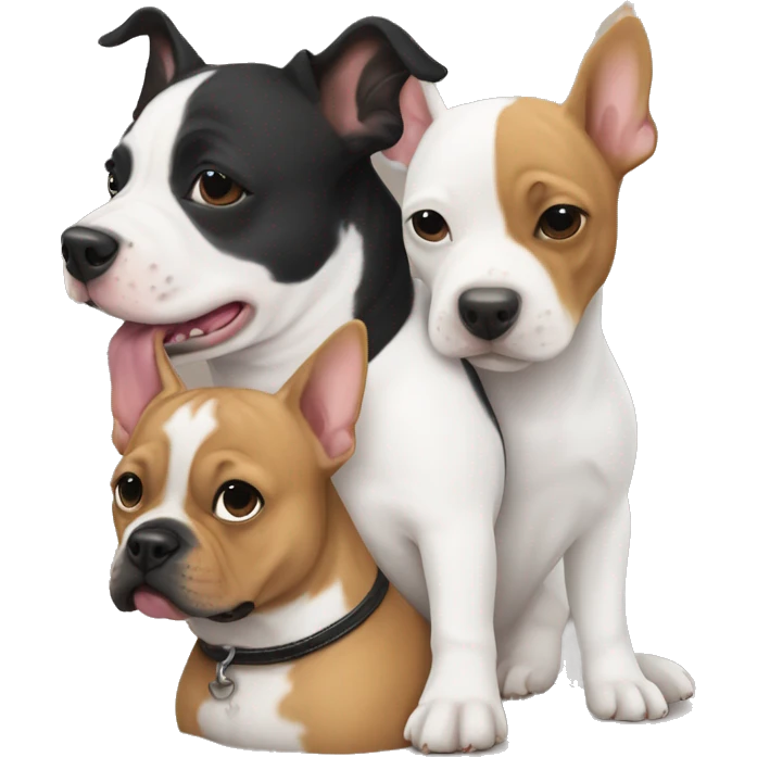Two dogs, a White Bull terrier, and a black-and-tan frenchie hugging emoji