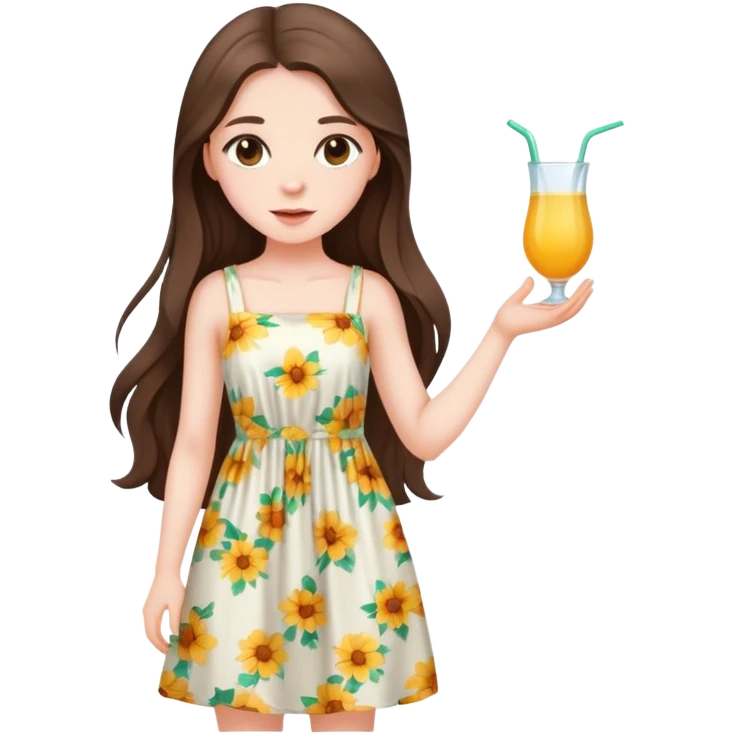 beautiful pale brunette girl with long hair in a summer dress emoji