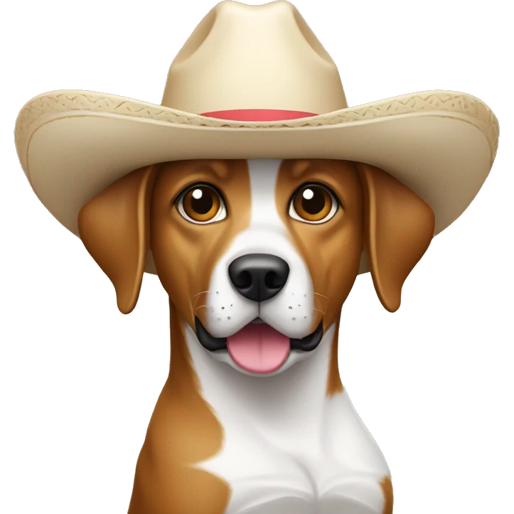 Perro cafe y blanco con sombrero baquero emoji