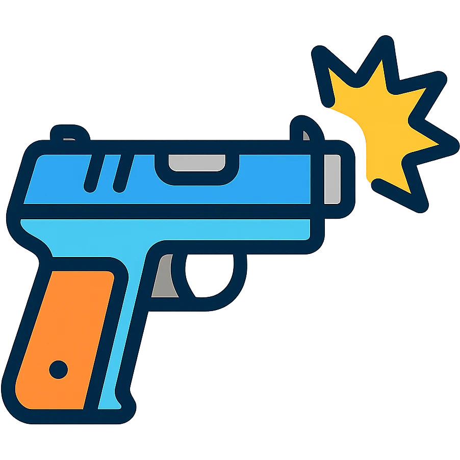 Colorful icon of a gun firing with muzzle flash emoji