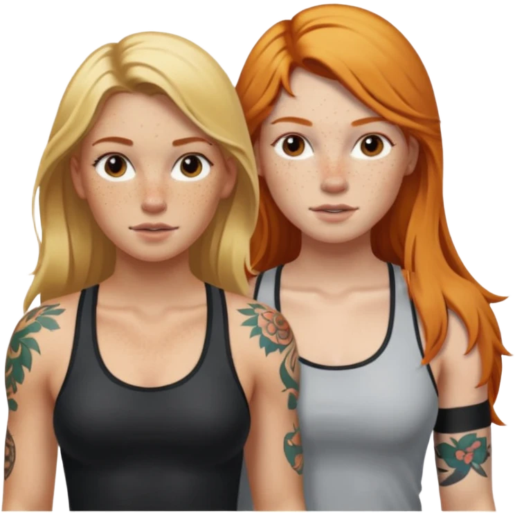 girl with long blonde hair and tattoos next to an athletic ginger girl lwsbians emoji