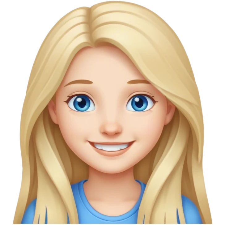 smiling girl portrait with long hair blue eyes emoji