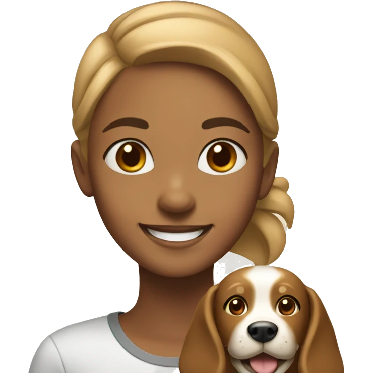 smiling girl with light brown dog emoji