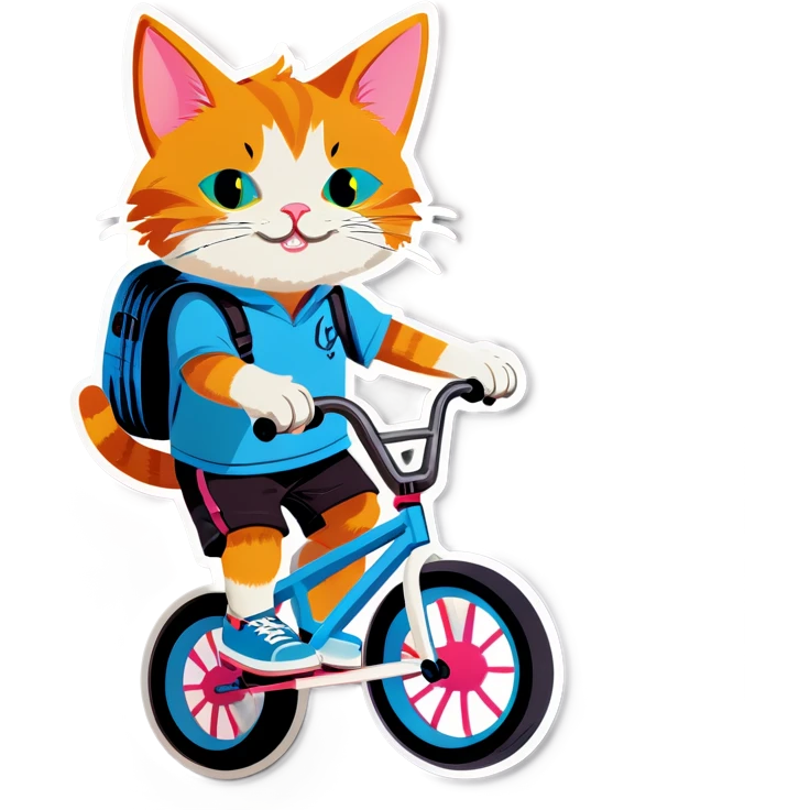 A cat wearing shorts riding a BMX  emoji