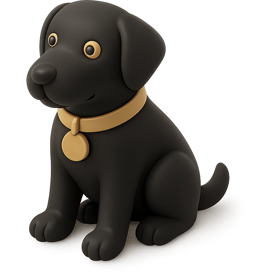 <systemPrompt>
  <style>
    <renderType>3D</renderType>
    <finish>Soft matte</finish>
    <colors>
      <primary>Black</primary>
      <secondary>Antique gold</secondary>
      <background>Pristine white</background>
    </colors>
    <composition>
      <angle>Isometric</angle>
      <shadows>Feathered</shadows>
      <lighting>Ambient glow</lighting>
    </composition>
    <tone>Minimalist</tone>
    <aesthetic>Simple and elegant</aesthetic>
  </style>
</systemPrompt>

{subject} = dog emoji