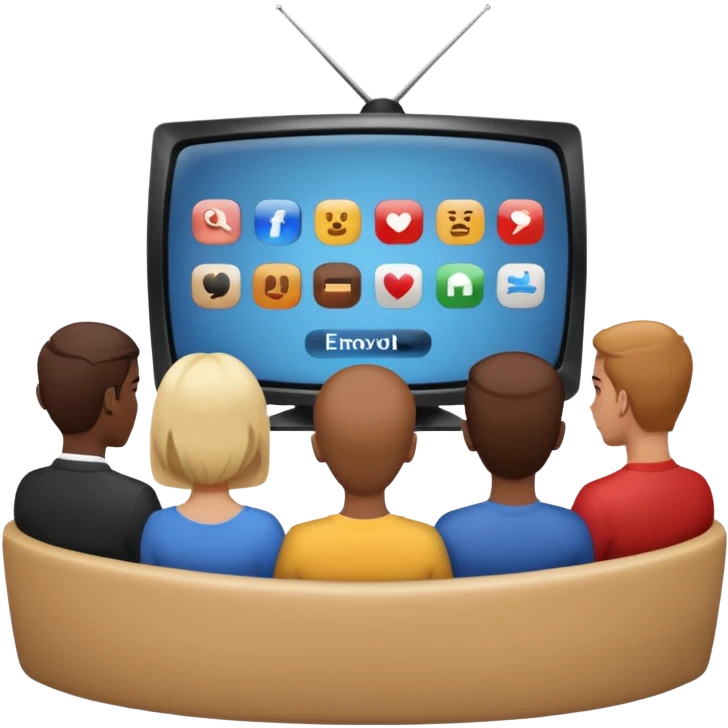 personas debatiendo revisando una tv emoji