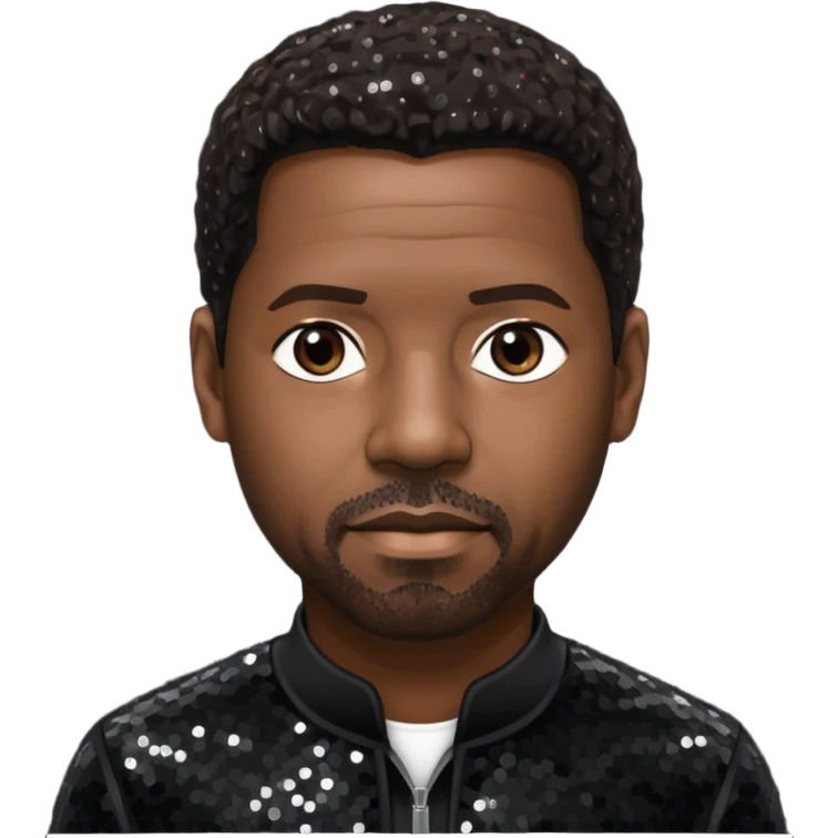 Denzel Washington with dark brown hair, black sequin outfit emoji
