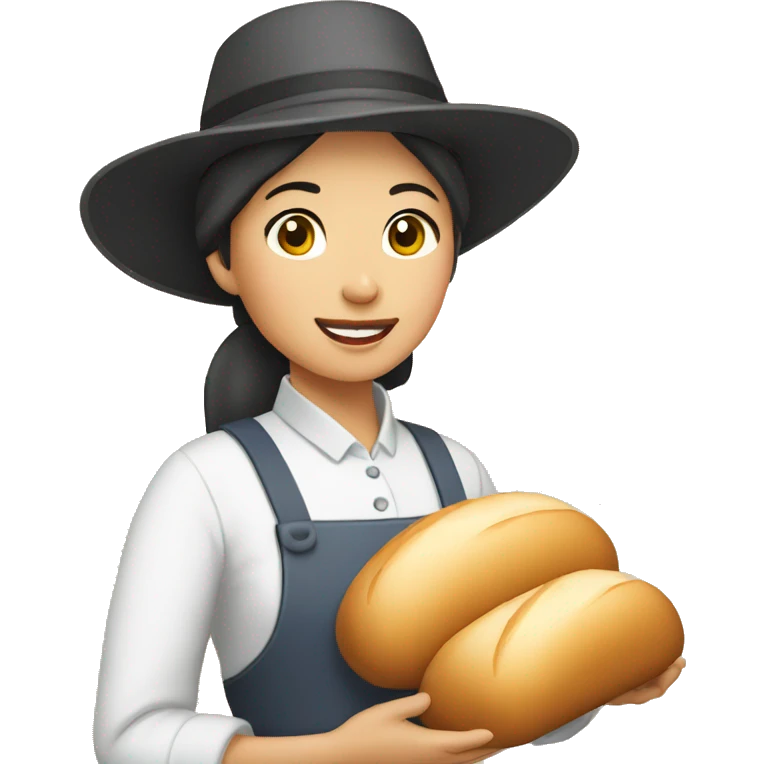 asian amish woman wearing a hat holding a loaf of bread emoji