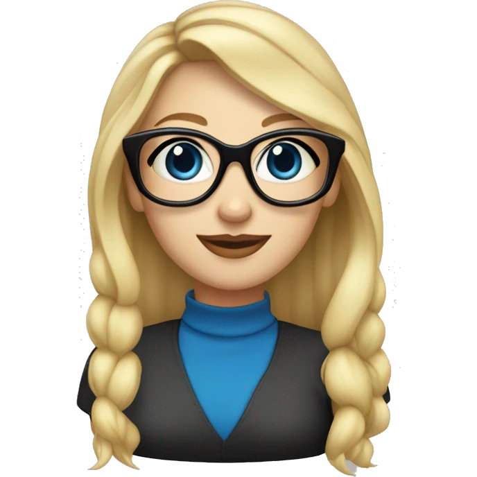 Thin White skinned blonde haired with hair pulled back blue eyed woman with black glasses black stud earrings  emoji