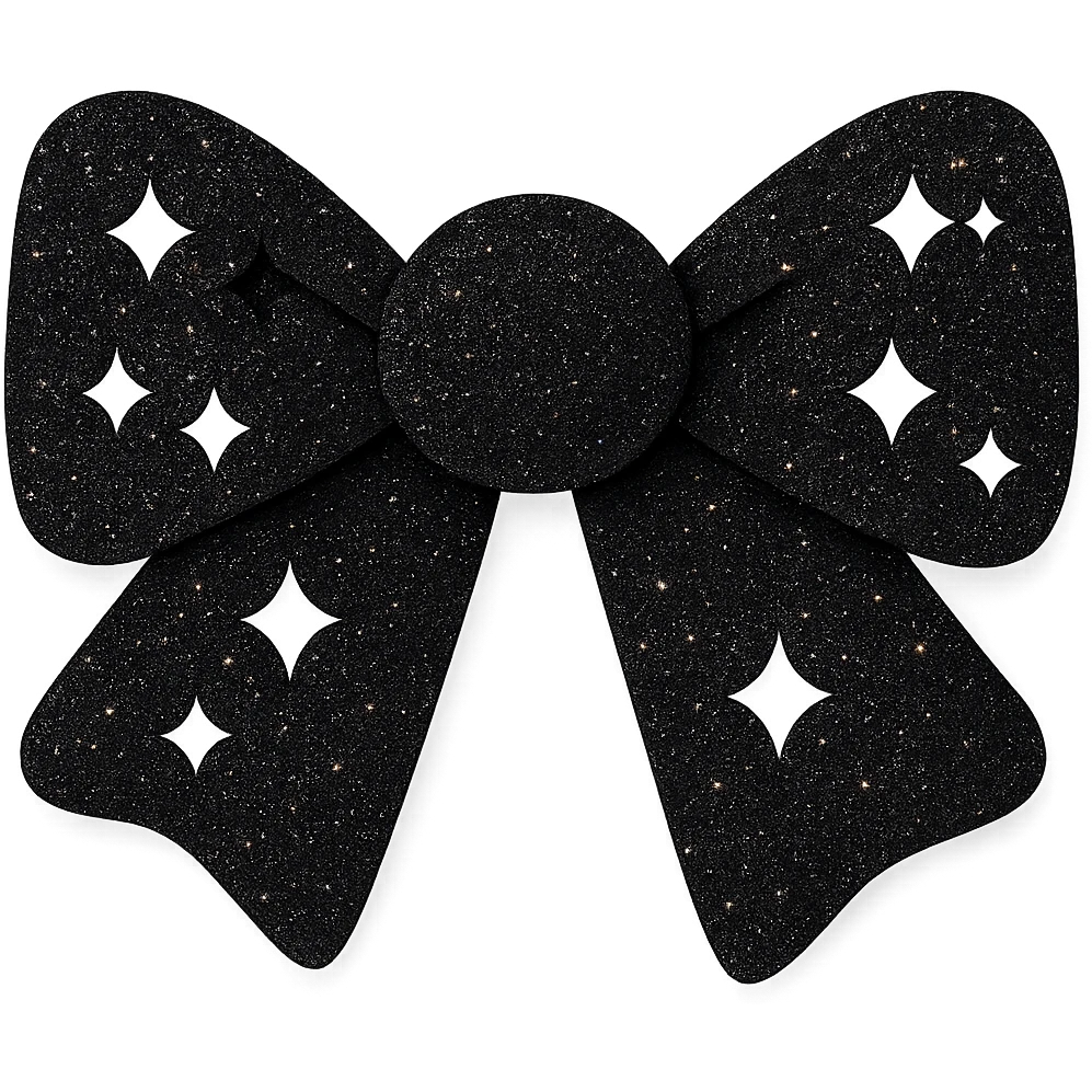 Make the glitter bow black with shimmering texture, elegant and festive, no background. The style should be elegant and festive with shimmering texture and vibrant glitter details. emoji