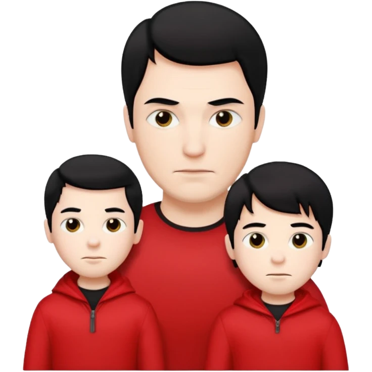 make a father and a son. both with straight black hair. both have white skin. they have to be wearing black and red clothes. there are only two people. emoji