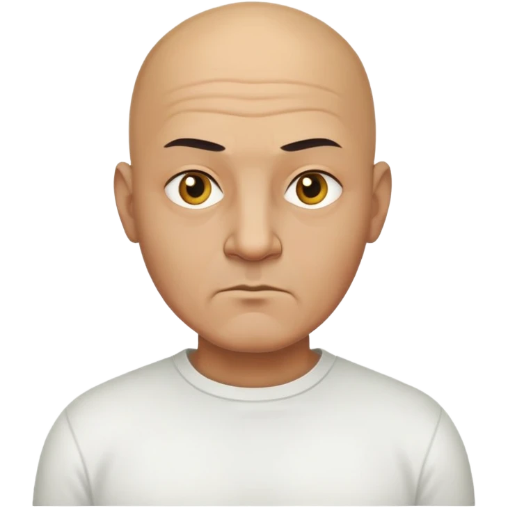ông lão 50 tuổi, da vàng đậm, đầu trọc, mặt nghiêm túc, áo trắng emoji