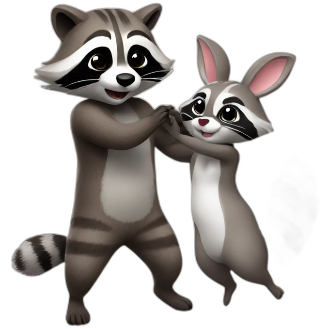 Raccoon couple dance with bunny emoji
