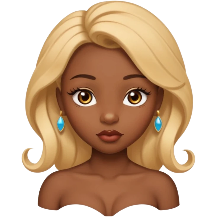 darkskin female with eyebrows that are naturally shaped and frame eyes well, eyes that are almond-shaped with defined lashes. nd lips are full with a defined cupid’s bow, add also a septum piercing that adds an edgy, stylish flair. a middle-part, honey blonde bust-down with laid baby hairs emoji