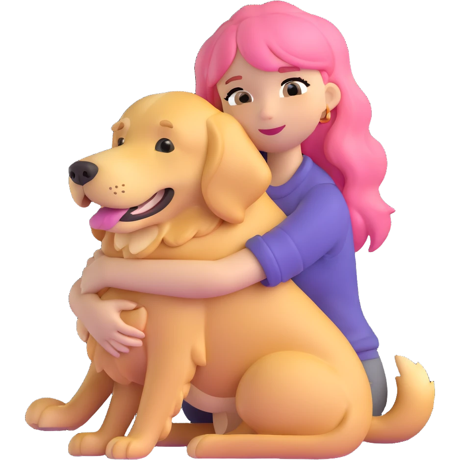 pink-haired girl hugging golden retriever emoji