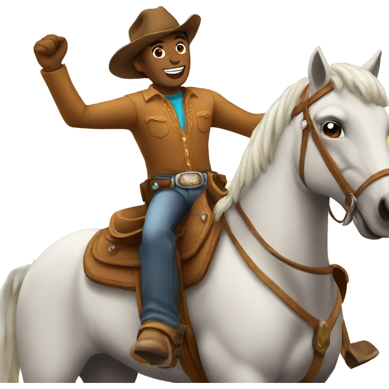 Cowboy riding horse happy cheering emoji