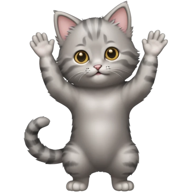 Standing Gray kitten with arms up  emoji