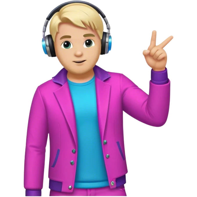 blond big man in colorful dj outfit pointing sideways emoji