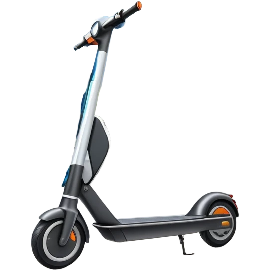 An icon featuring a sleek electric scooter with a modern design, parked on a smooth city sidewalk. The background shows a bustling urban landscape with clear skies, tall buildings, and pedestrians walking by. The scooter is highlighted as a symbol of eco-friendly transportation and modern mobility.  emoji