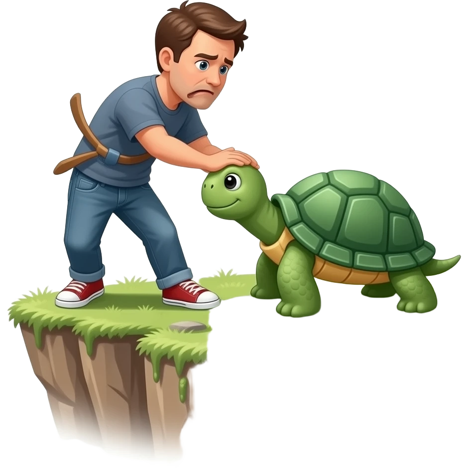 Suicidal man getting pushed by his turtle off a cliff emoji