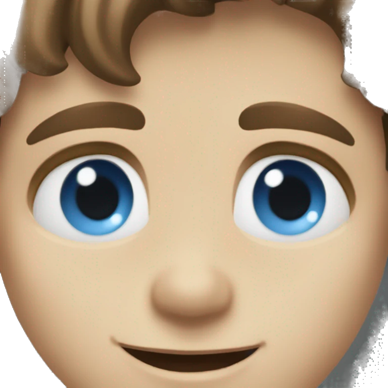 German boy with brunette hair and blue eyes and a sweet smile emoji