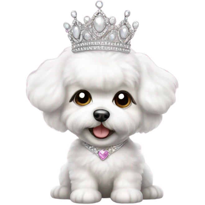 A happy, cute and fluffy Bichon Frise puppy wearing a princess tiara  emoji