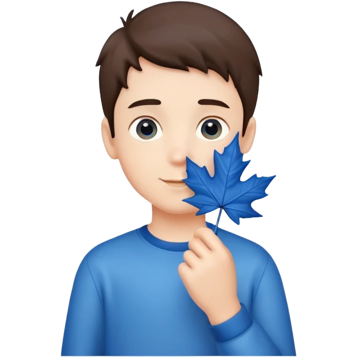 boy version of hello kitty holding a blue maple leaf emoji