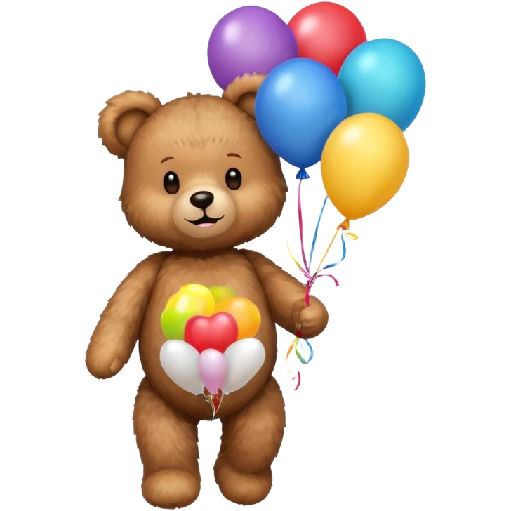 teddy bear holding balloons, birthday, cute, fluffy, semi-realistic emoji