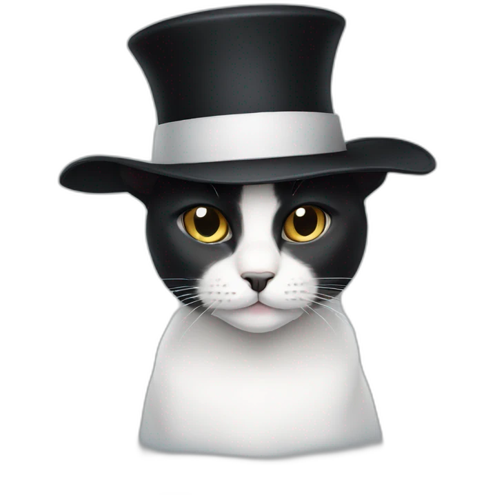 white cat with black hat emoji