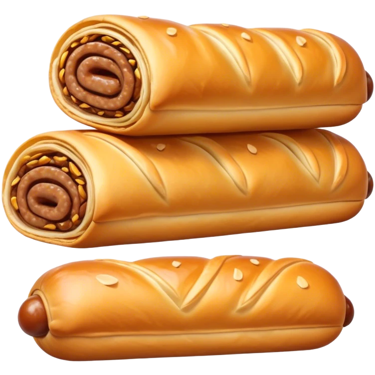 cinematic-realistic-sausage-roll-dish-emoji,-depicted-with-a-crisp,-golden-pastry-wrapped-around-flavorful-sausage,-rendered-with-detailed-textures-wrapped ina. plastic wrapper unrapped - and-appetizing-lighting emoji