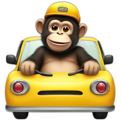 Cute fat chimp driving taxi emoji