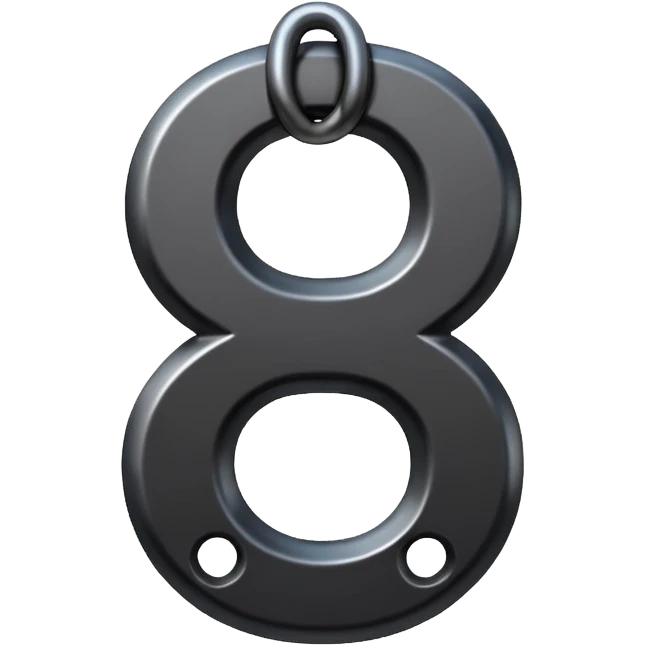 Emoji, gothic chain link shaped as number 8, forged from matte black steel, industrial form, subtle metal texture, no glow, no neon, flat emoji design, centered, transparent background emoji