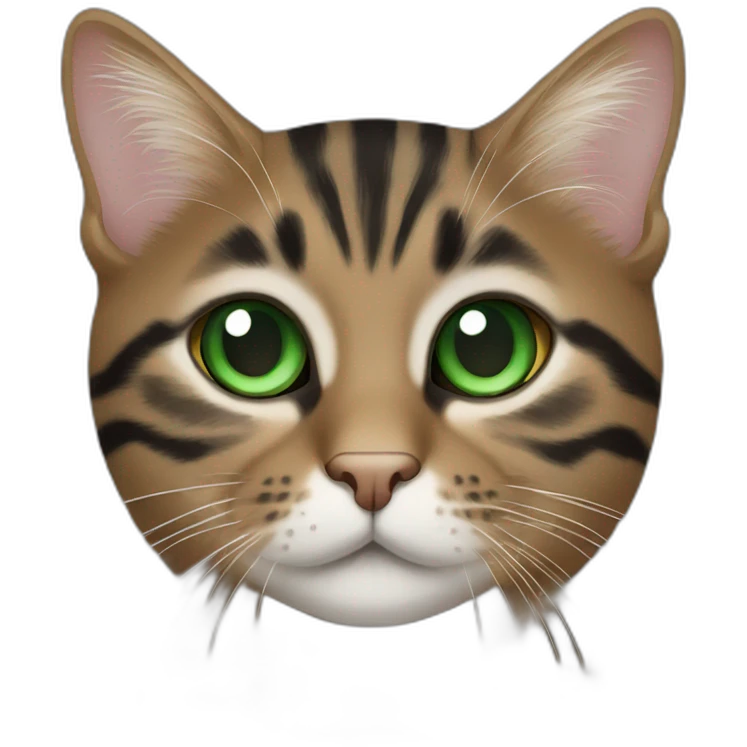 tabby cat black brown white with dark green eyes  emoji