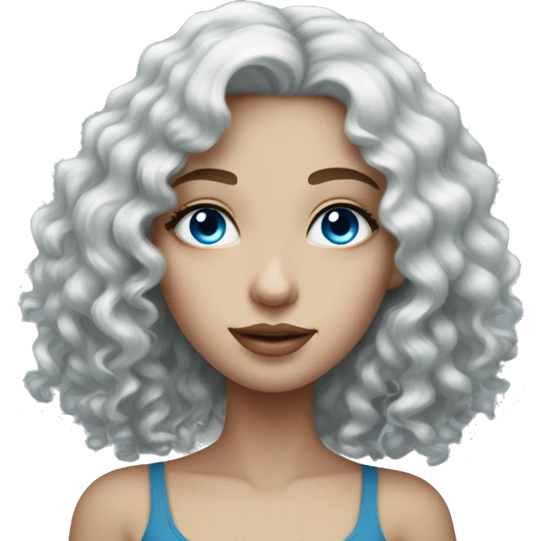 Pale girl with bright blue eyes and black curly hair emoji