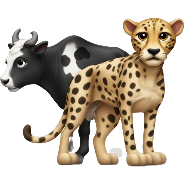 Make emoji cheetah playing with cow emoji