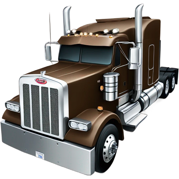 Peterbilt 389 brown with flat top and slash cut exhaust stacks and dual rear tires and flat bumper emoji