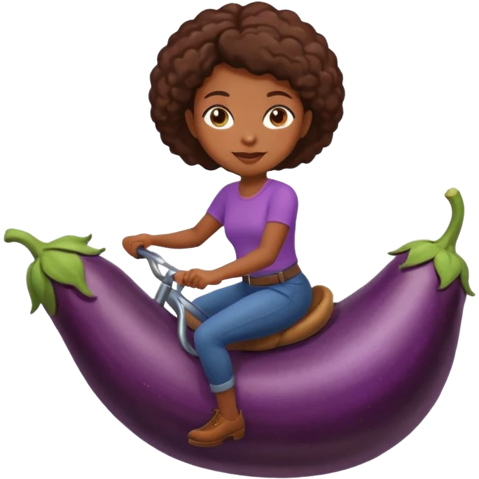 black girl riding eggpant emoji