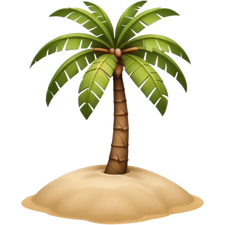 A 3D cartoon coconut palm tree with coconuts near the top and a sandy base, tropical light setting, Memoji-style realism. emoji
