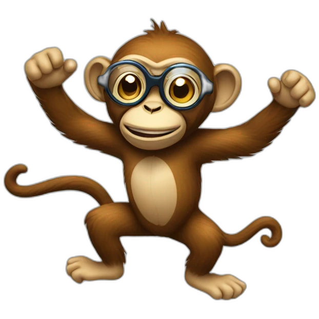 Dancing Monkey with spectacles in rain emoji
