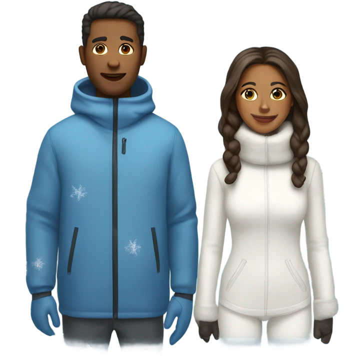 Brown woman and white man in matching snow suits emoji