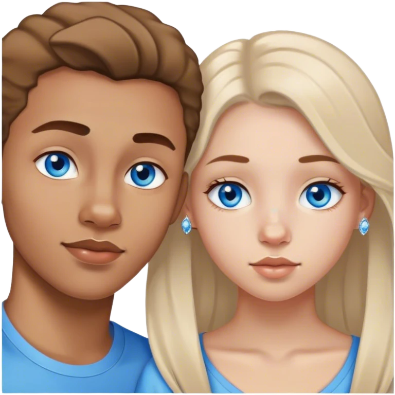 Biracial girl and white boy with light brown hair and blue eyes. The girl should have a nose rind diamond  emoji