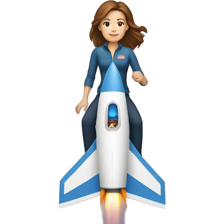 white woman brown hair riding a rocket emoji