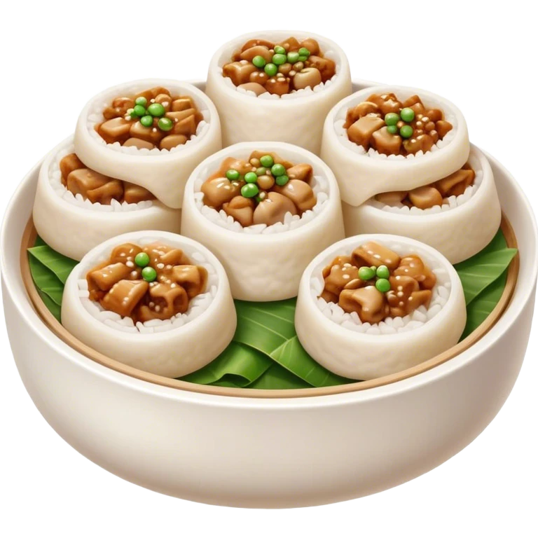 Cinematic Realistic B√°nh cu·ªën Dish Emoji, featuring steamed rice rolls filled with savory minced pork and mushrooms rendered with soft textures and inviting, warm lighting. emoji