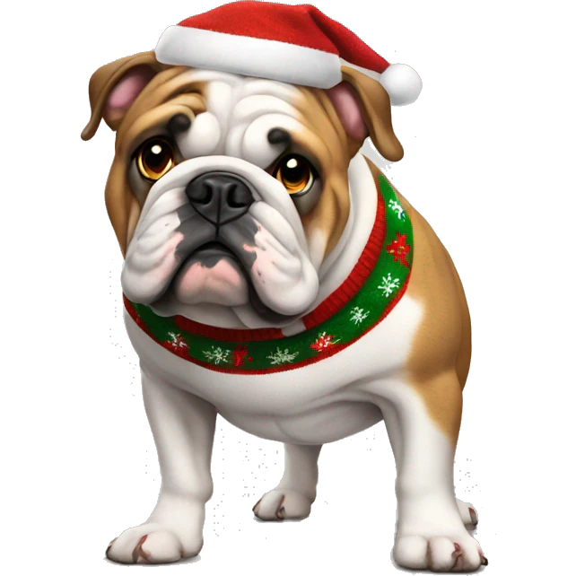 British bulldog wearing a Christmas jumper emoji