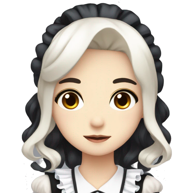 Anime maid with dark brown eyes and long, flowing black hair wearing a french maid uniform emoji