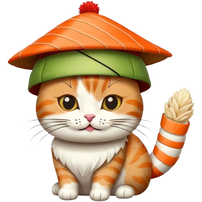 cat wearing a hat made out of sushi emoji