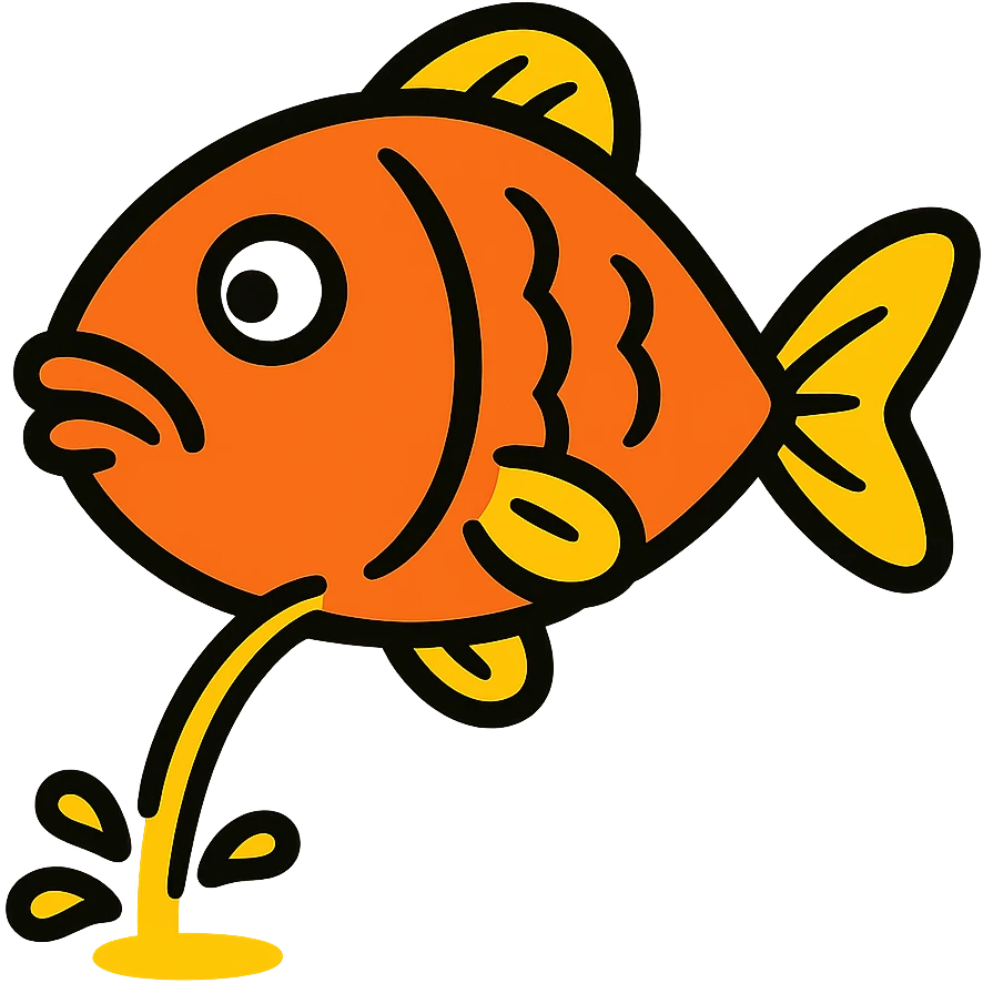 flat toon style fish peeing with bold colors emoji