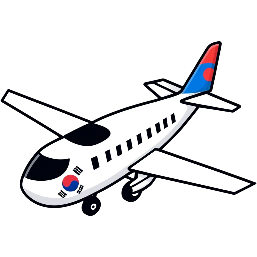 Viajando a Seúl, un dibujo sin fondo flechita con un avión y la bandera de Corea del Sur emoji