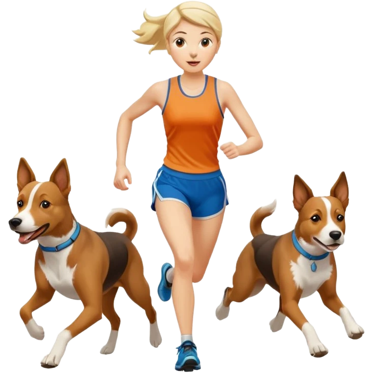 female canicross runner with two dogs, running together emoji